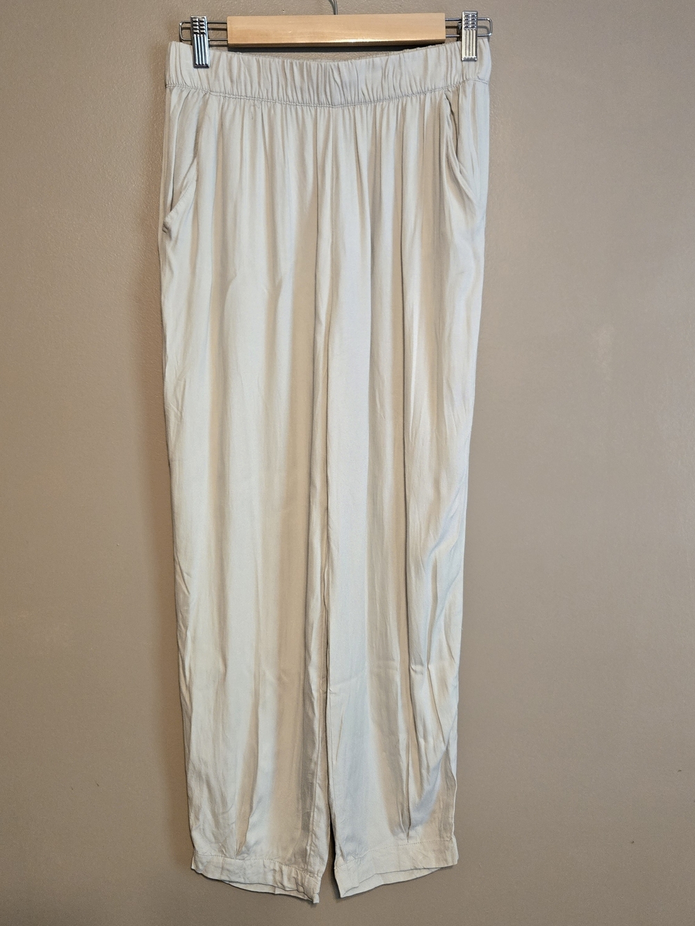 H&M Light Cream Elastic-Waist Wide-Leg Trousers